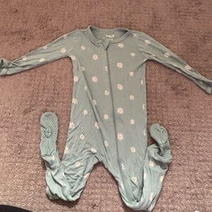 Kyte baby footie zipper pajama blue daisy print 18-24 months